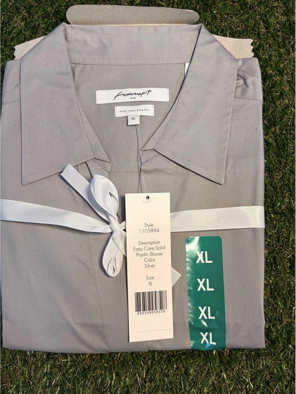 Foxcroft Easy Care Solid Poplin Blouse Silver XL